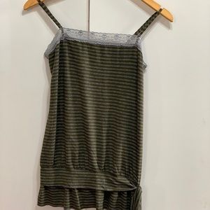 Aqua L Olive Tank top. Skull details and bow.